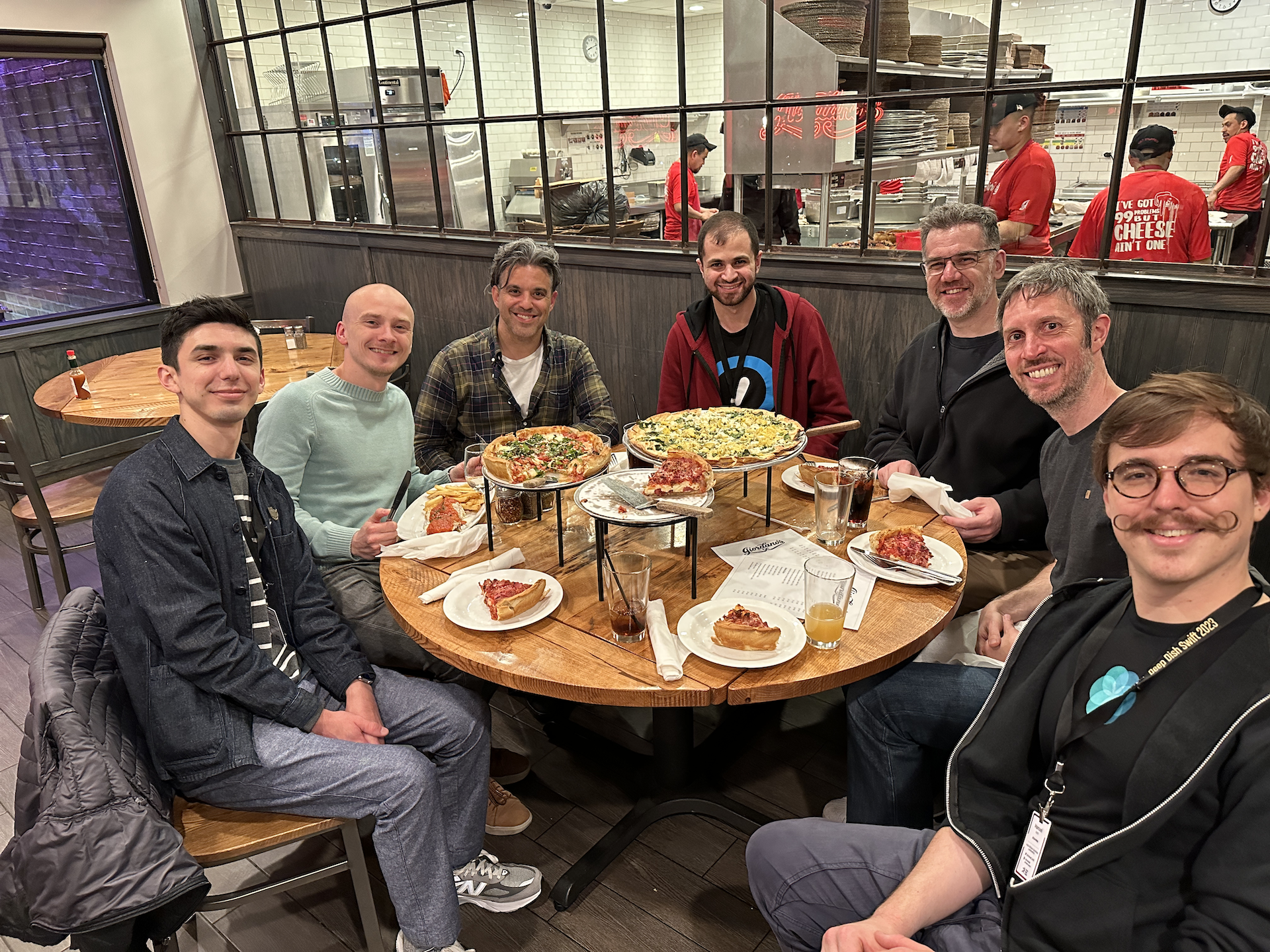 A picture of me and a group of friends at Giordanos in Chicago. The first night of the conference at Deep Dish Swift.