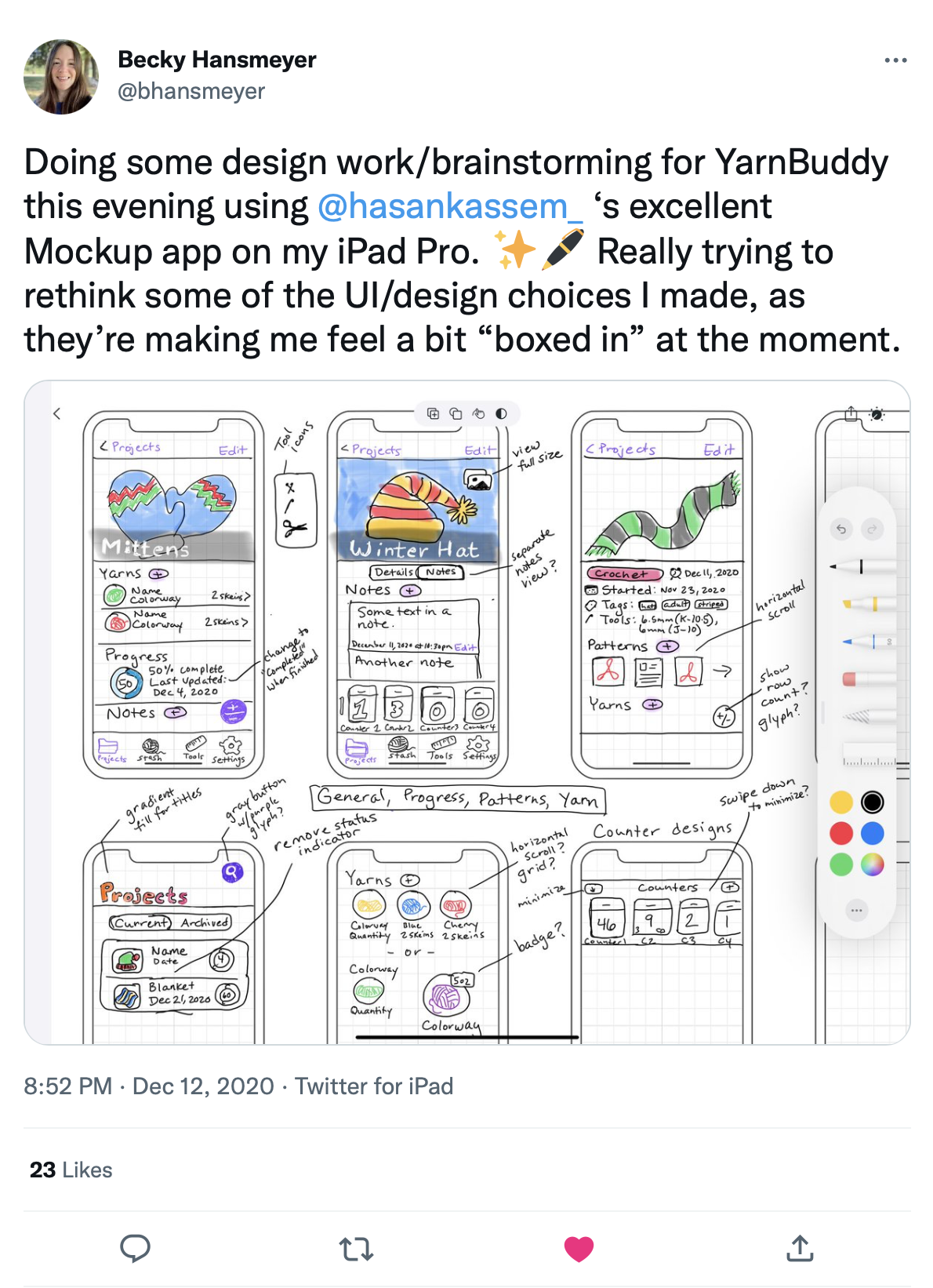 Becky Hansmeyer’s tweet about protoyping with Mockup