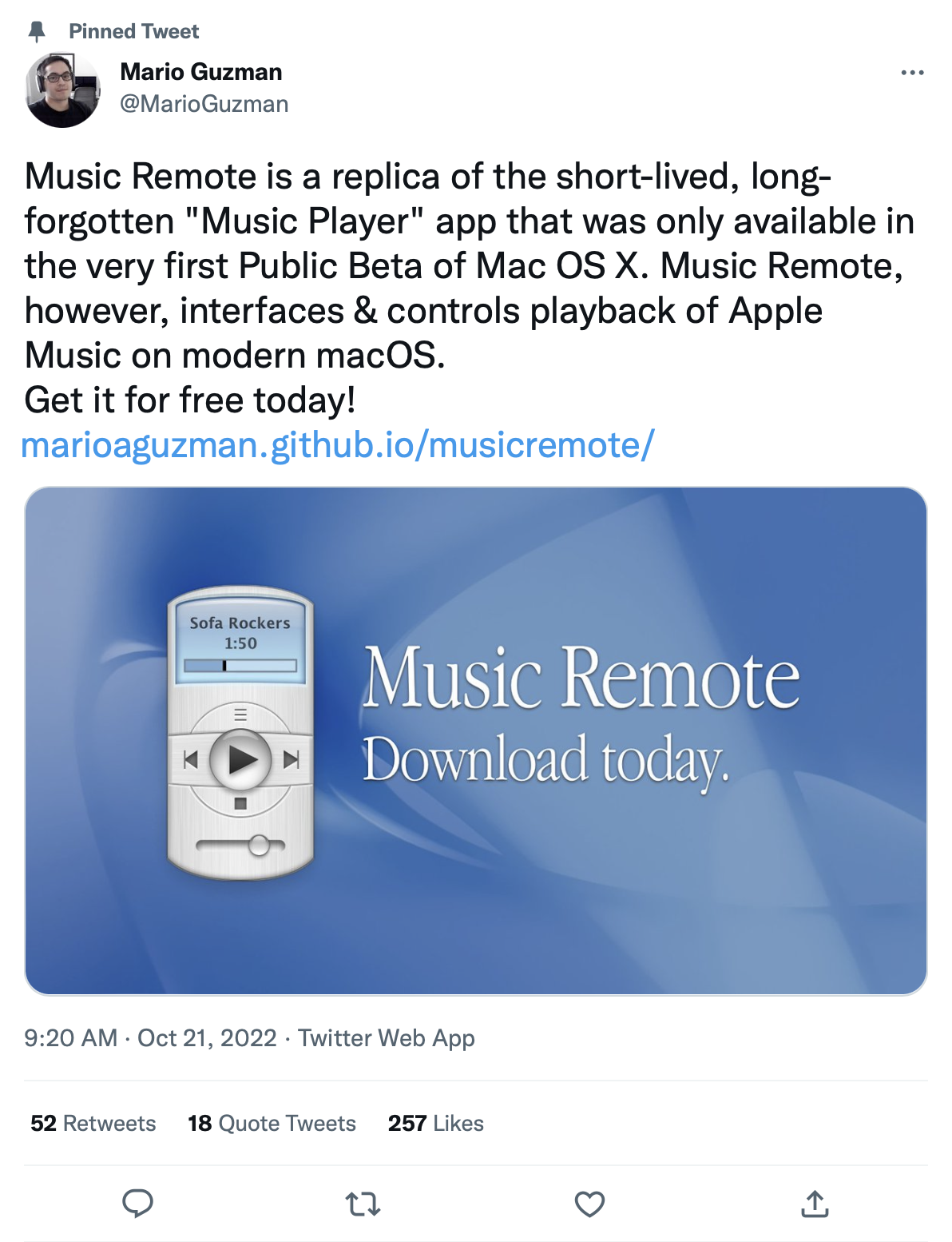 Mario Guzman announcing his new Music Remote App
