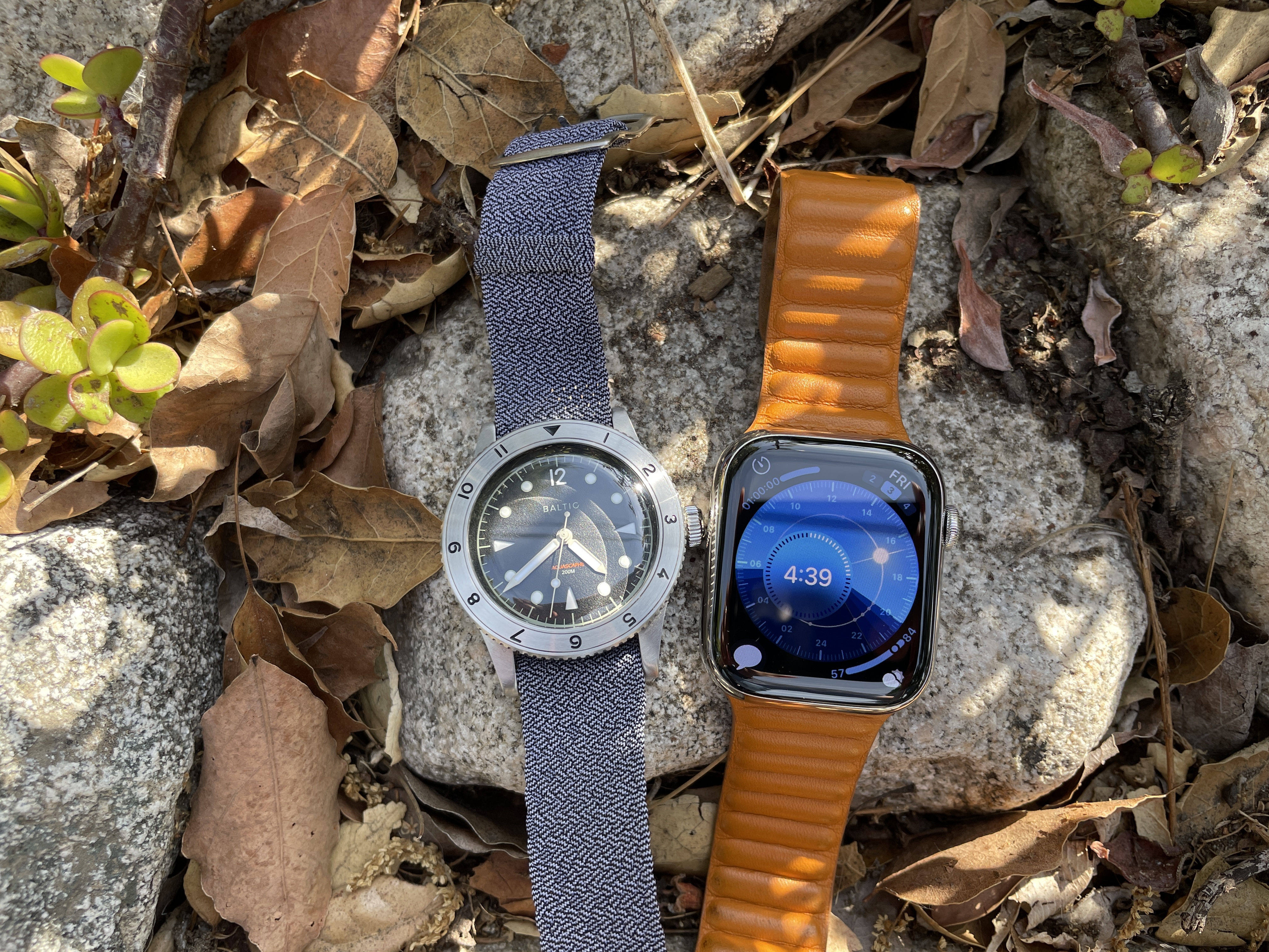 The Baltic Aquascaphe and Apple Watch side by side