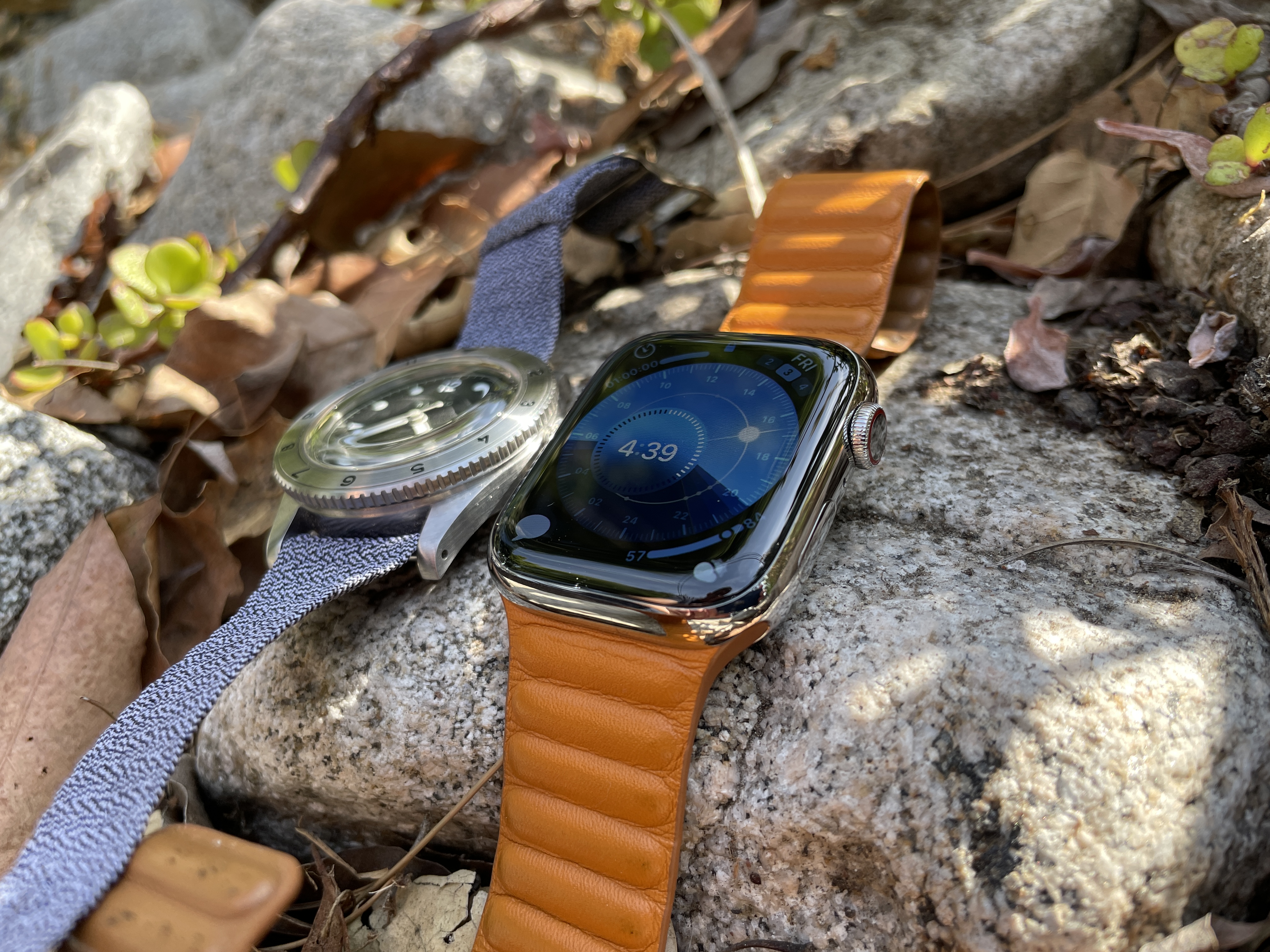 The Baltic Aquascaphe and Apple Watch side view